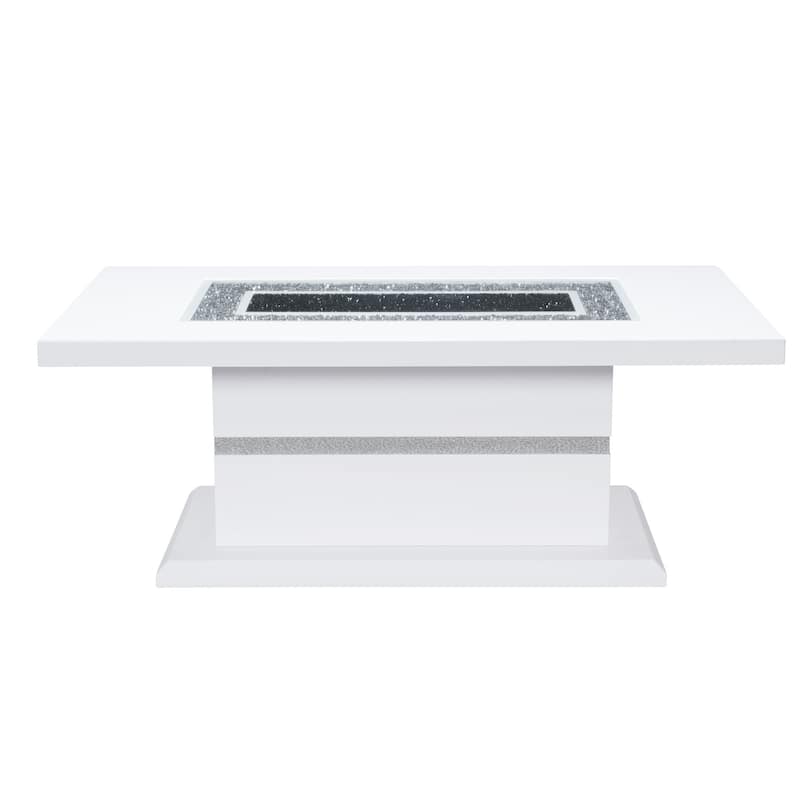 HomeRoots 52" White Wood And Faux Crystal Pedestal Coffee Table - 52' X '20' X '28