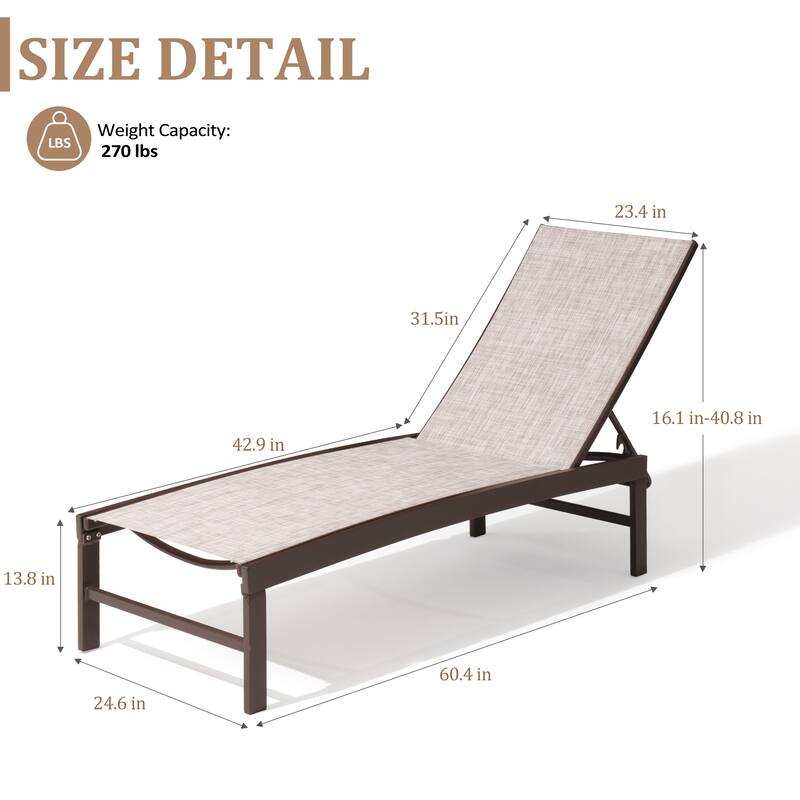 VredHom Outdoor Aluminum Adjustable Chaise Lounge Chairs (Set of 2) - 60.4 in L * 24.6 in W * 16.1/40.8 in H