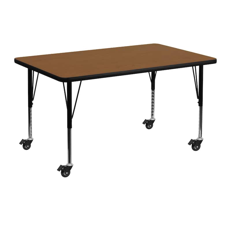 Mobile 30"W x 48"L Rectangular HP Laminate Adjustable Activity Table - Oak
