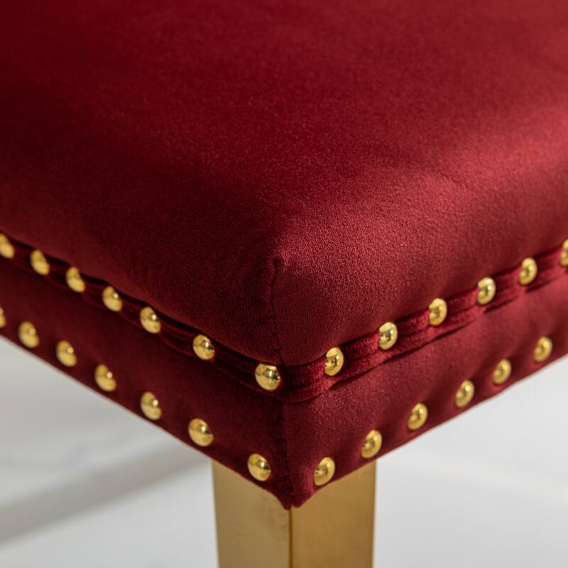Tufted Solid Wood Velvet Upholstered Dining Chair with Golden Steel Legs