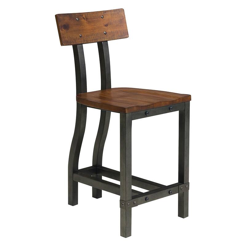 Rustic Brown and Gunmetal Finish Wooden Counter Height Chairs 2pc Set