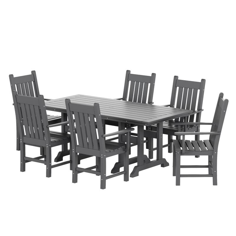 Laguna Hdpe All Weather Outdoor Patio Dining Set with Rectangle Table, Arm Chairs (7-Piece Set)