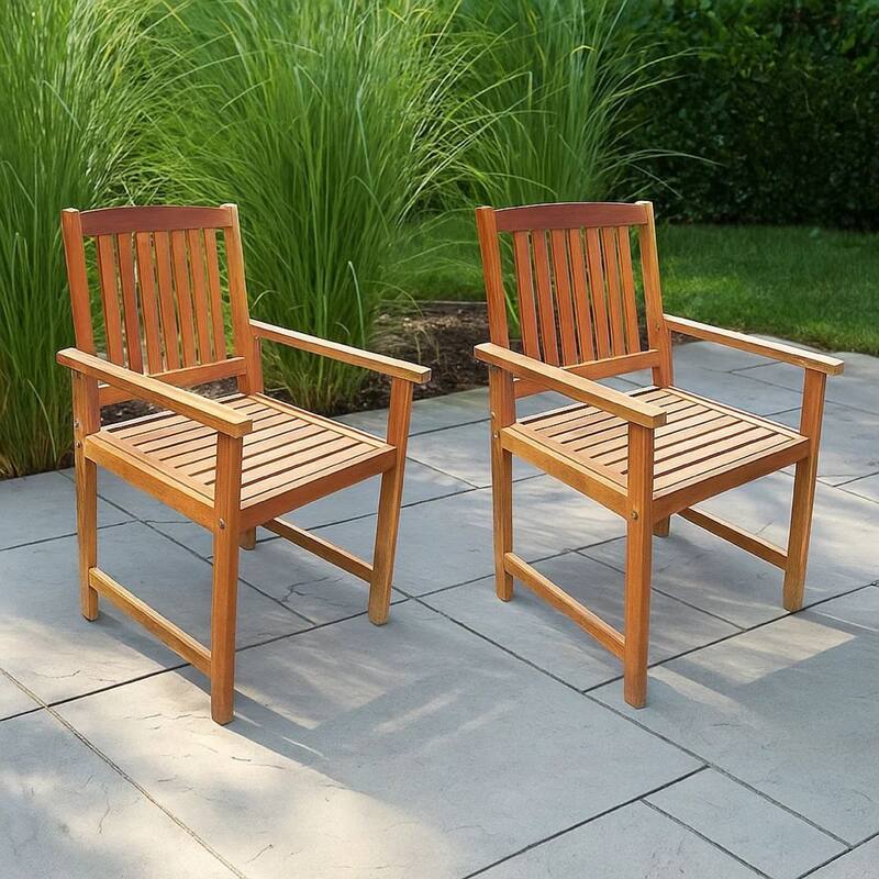 Dusk Outdoor Chairs Set of 2, Slatted Natural Brown Acacia Wood