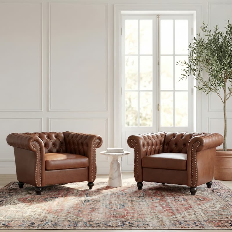 Christopher Knight Home - Silverdale Traditional Chesterfield Club Chairs (Set of 2) - Brown-PU