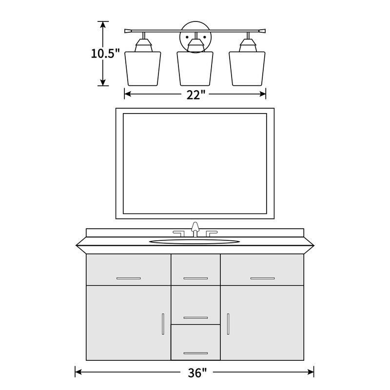 KAWOTI 3-Light Dimmable Bathroom Vanity Light with Glass Shade - L22" x W7" x H10.5"