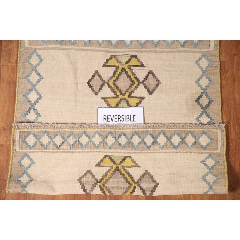 Kilim Shiraz Persian Vintage Area Rug Hand-Woven Wool Carpet - 3'10" x 4'6"