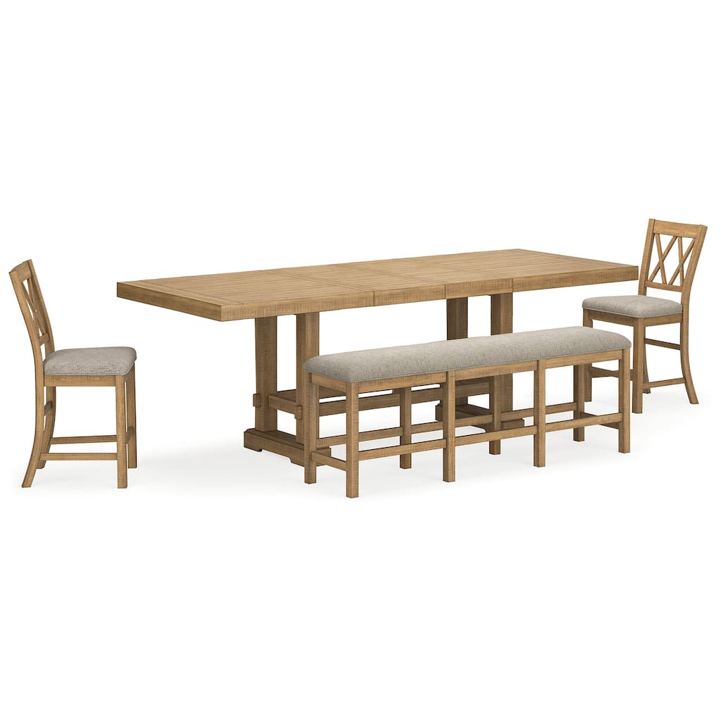 Signature Design by Ashley Havonplane Gray/Brown Counter Height Dining Table and 2 Bar stools and Bench