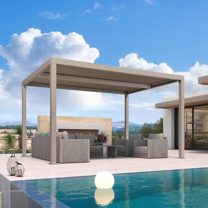 PURPLE LEAF Louvered Pergola Outdoor Aluminum Pergola with Adjustable Roof for Patio Hardtop Gazebo - 10' x 13' - Champagne