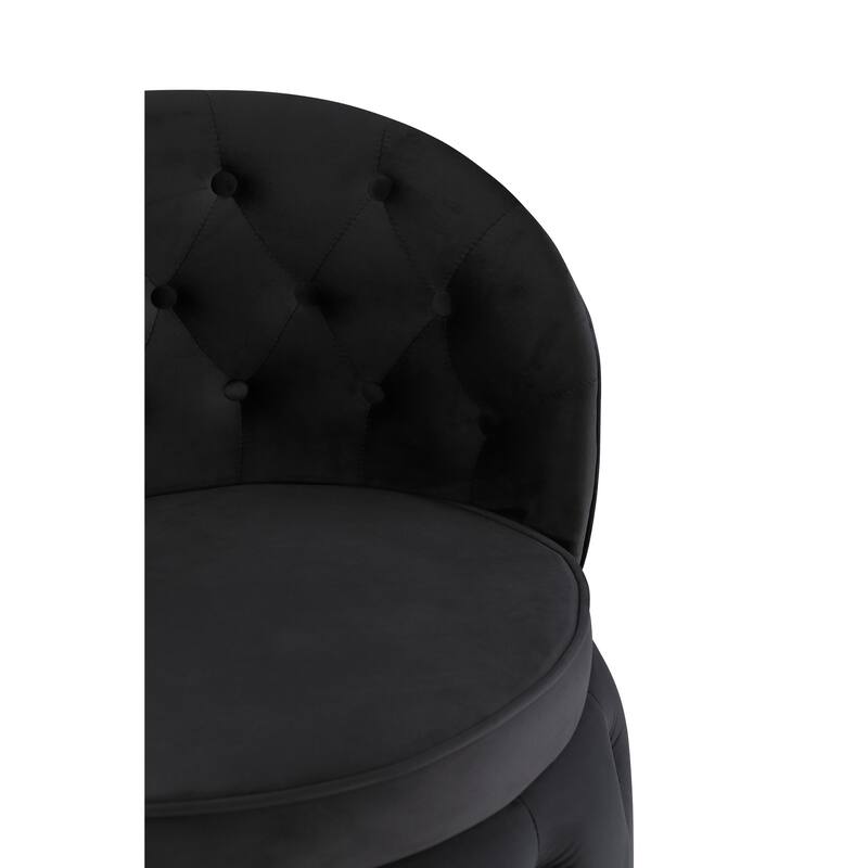 Modern 25.2" Velvet 360° Swivel Buttons Tufted Barrel Chair with Gold Stainless Steel Base and Storage