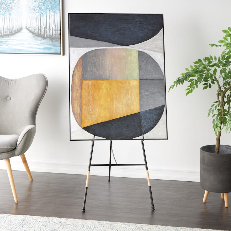 Metal Slim Foldable 2 Tier Display Easel with Wrapped Rattan Accents - Black - Roche River Decor