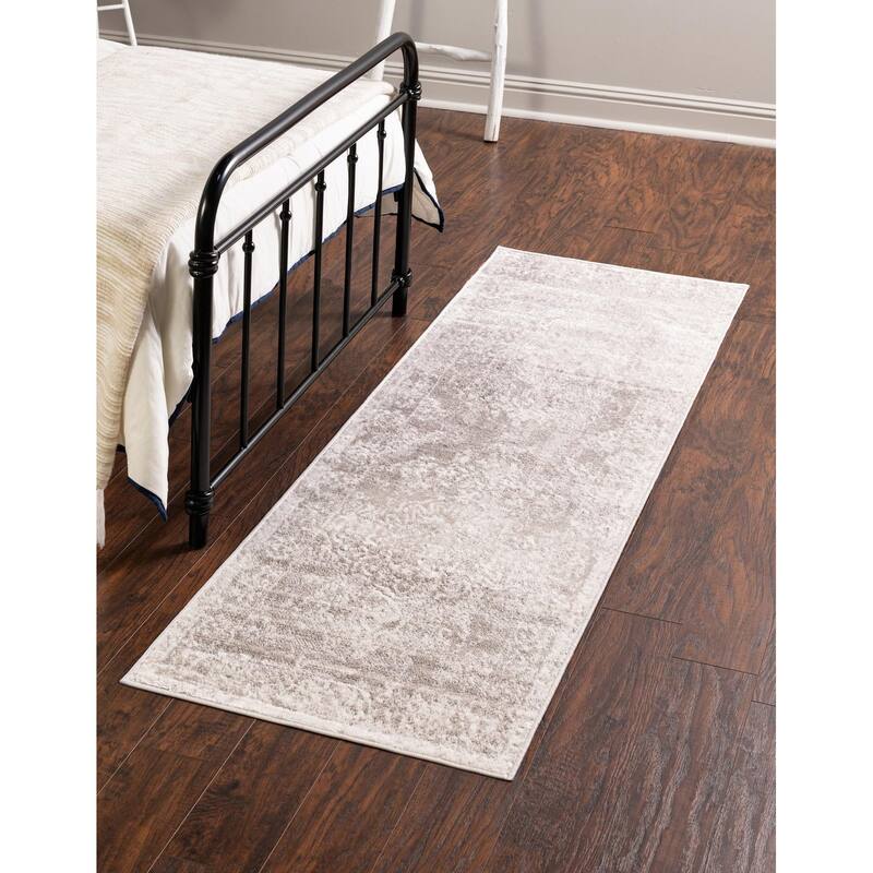 Contemporary Trabzon Collection Area Rug - Gray-Ivory - 2'7"x12'