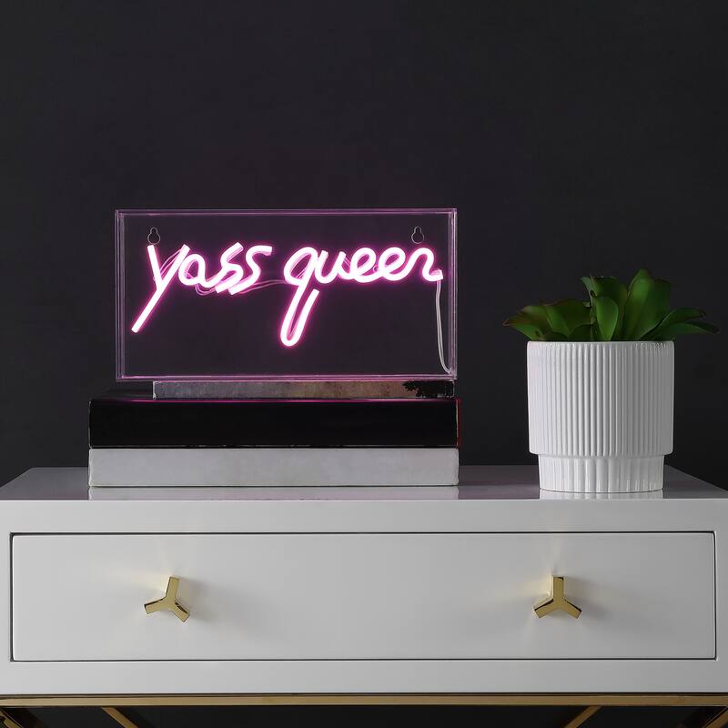 Hello Queen 11.8" Contemporary Glam Acrylic Box USB Operated LED Neon Light, Pink by JONATHAN Y - 1 Bulb