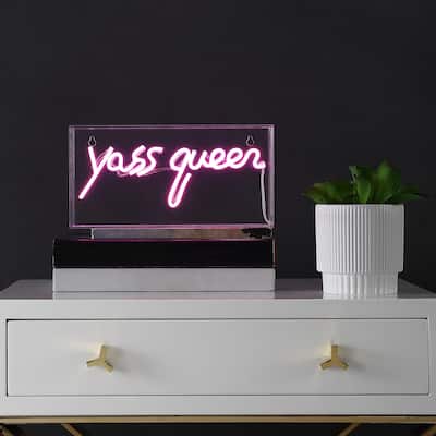 Hello Queen 11.8" Contemporary Glam Acrylic Box USB Operated LED Neon Light, Pink by JONATHAN Y - 1 Bulb