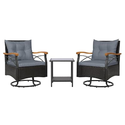Costway 3 PCS Outdoor Swivel Chair Set with 2-Tier Tempered Glass Side - See Details