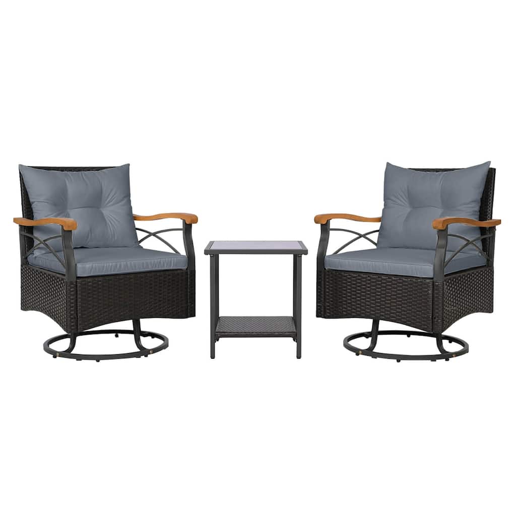 Costway 3 PCS Outdoor Swivel Chair Set with 2-Tier Tempered Glass Side - See Details