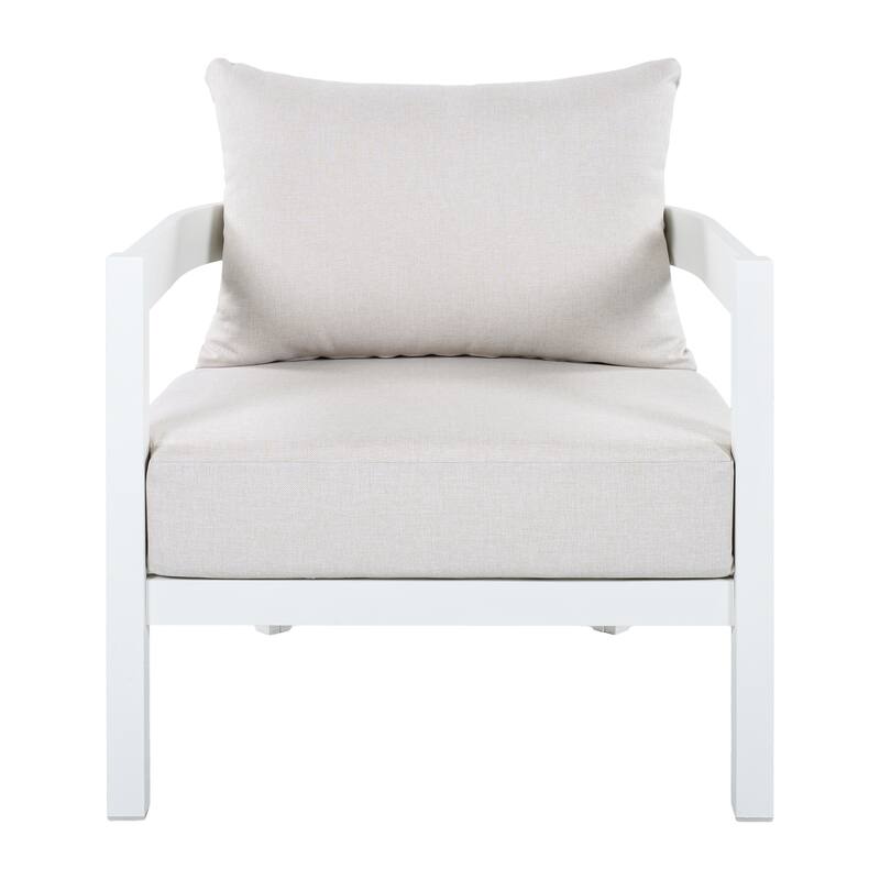 Christopher Knight Home - Modern 4-Piece Outdoor Aluminum Patio Conversation Set with Oval Glass Coffee Table & Thick Cushions