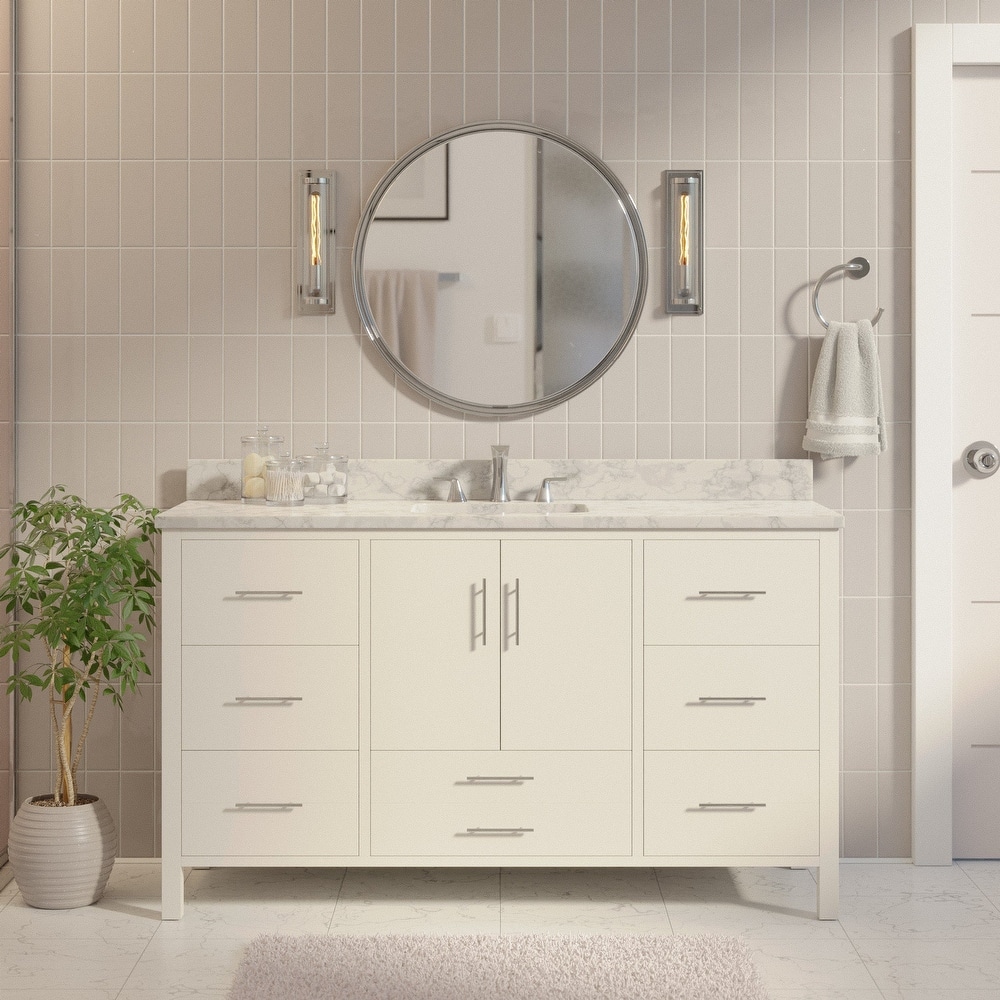 KitchenBathCollection California 60" Single Bathroom Vanity with Carrara Marble Top