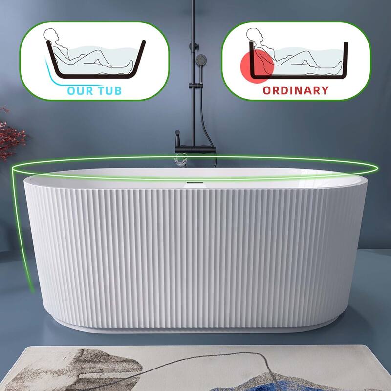 59 in. x 29.5 in. Acrylic Freestanding Flatbottom Soaking Bathtub in Gloss White