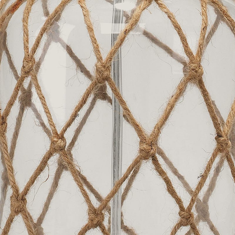 Glass Table Lamp with Jute Wrapped Design, Clear and Brown