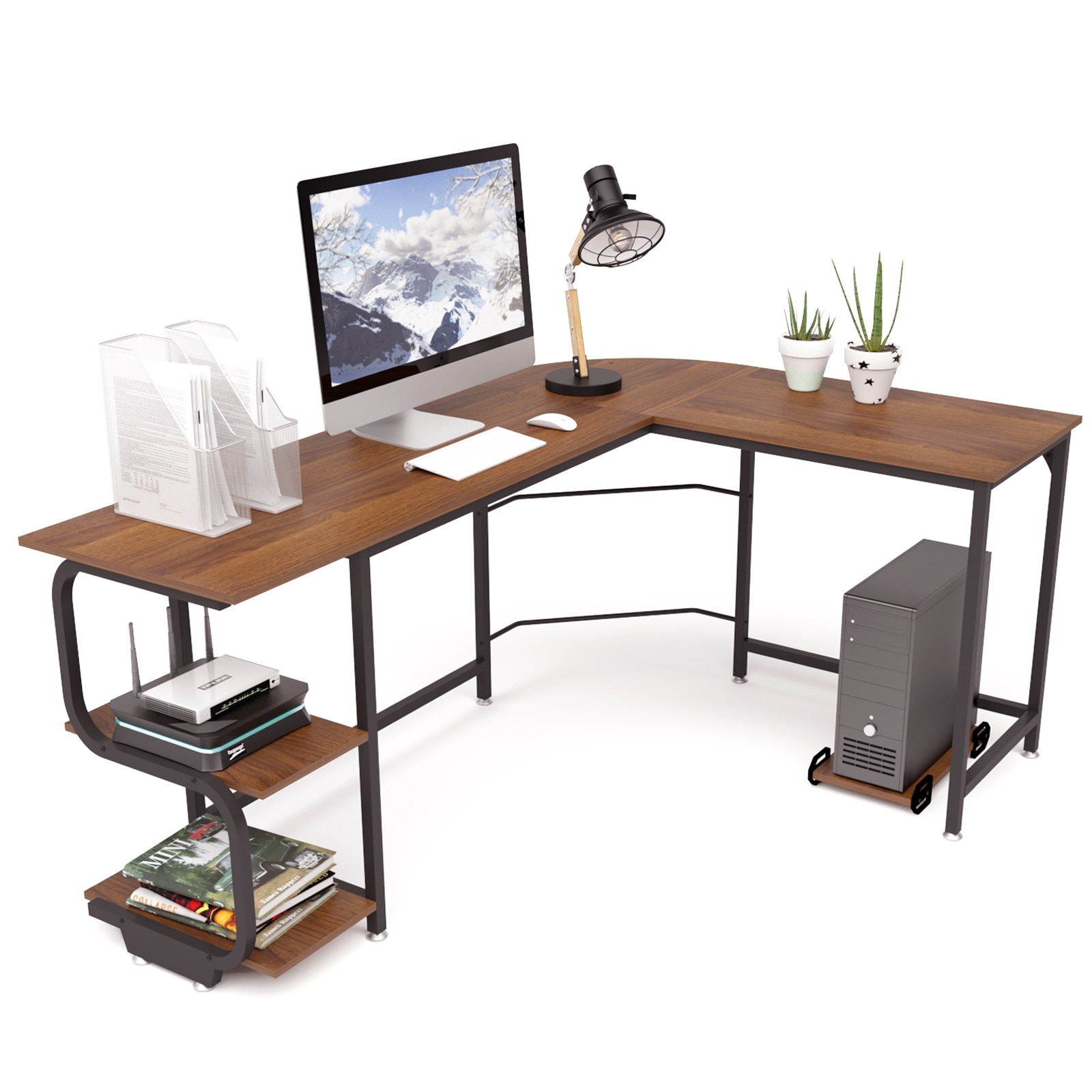 L-Shape Corner Computer Desk PC Wooden Laptop Table Workstation Home Office 