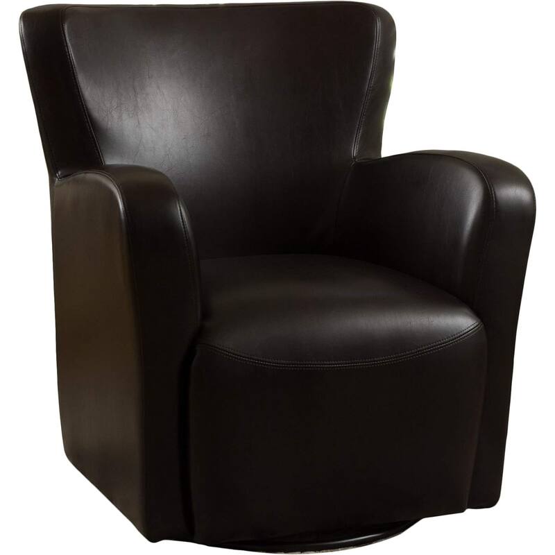 Roomfitters Wingback Swivel Club Chair, Modern Faux Leather Accent Armchair with Curved Back for Living Room Comfort, Brown