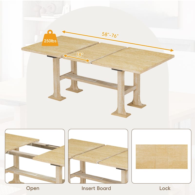 6PC Extendable Dining Table Set w/Removable Leaf and Upholstered Chair