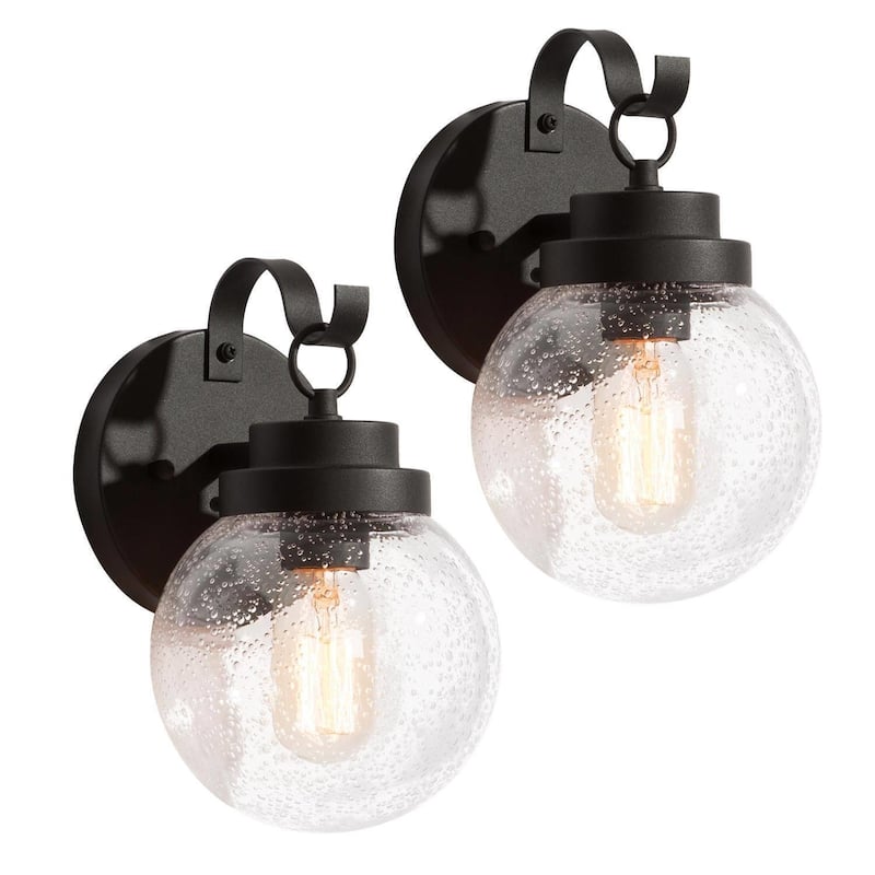 Set of 2 Bern Black Seeded Glass Outdoor Wall Sconces Patio Light - L 6"x W 7"x H 11"