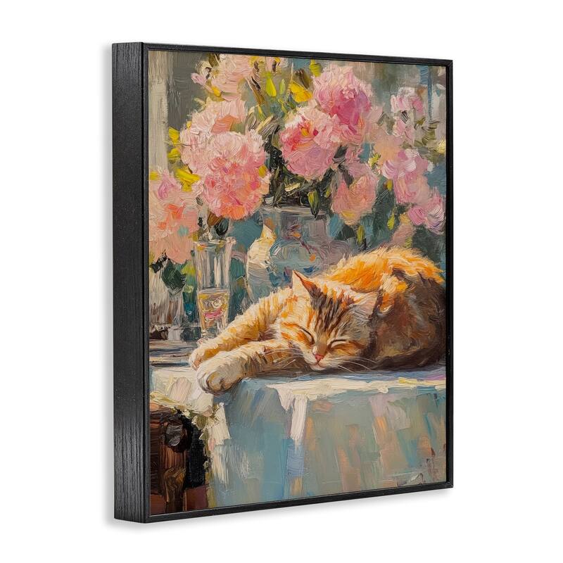 Stupell Orange Cat Resting Framed Giclee Art Design By Nini Art