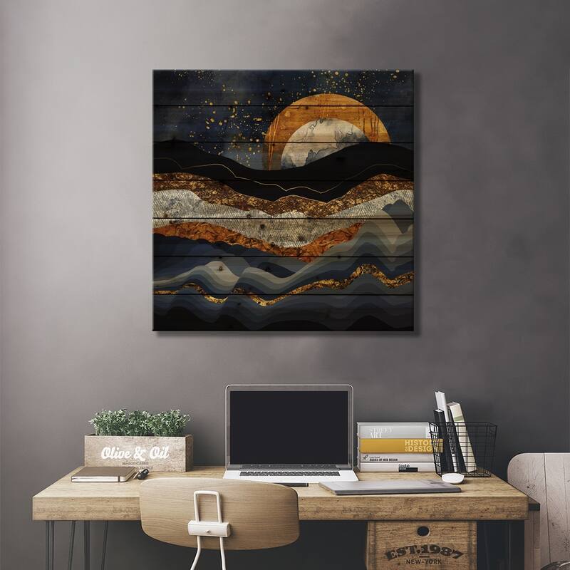Metallic Mountains Print On Wood by SpaceFrog Designs - Multi-Color