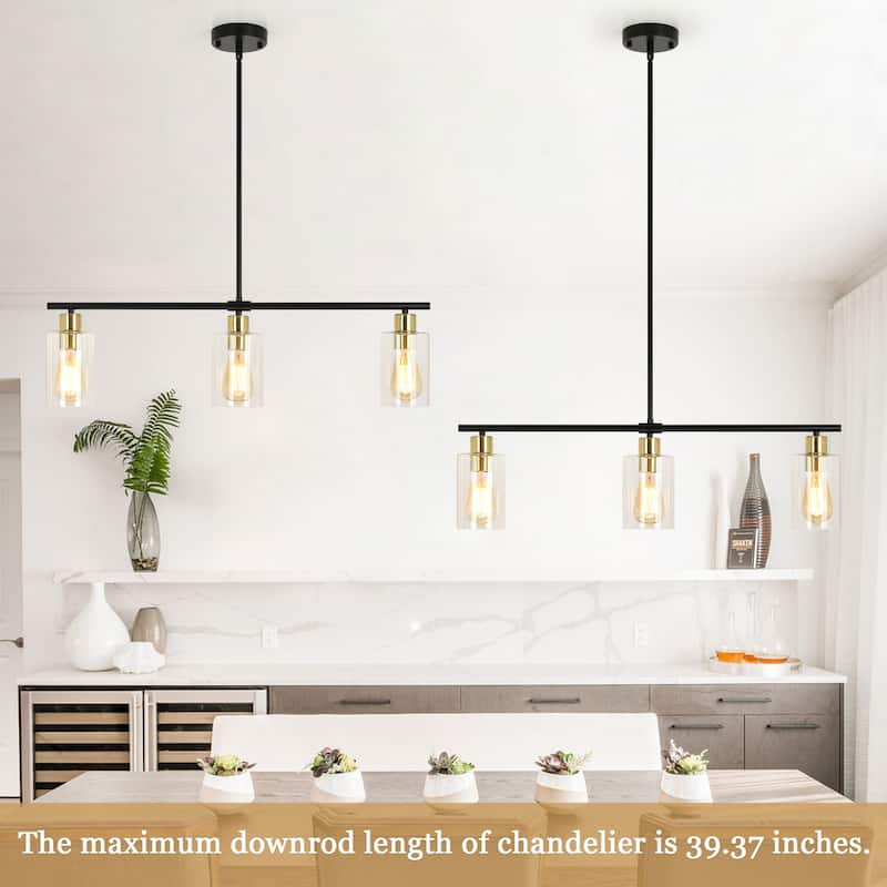 Modern Linear Ceiling Hanging Light 3-Lights Industrial Pendant Light with Adjustable Height for Living Room, Foyer - N/A