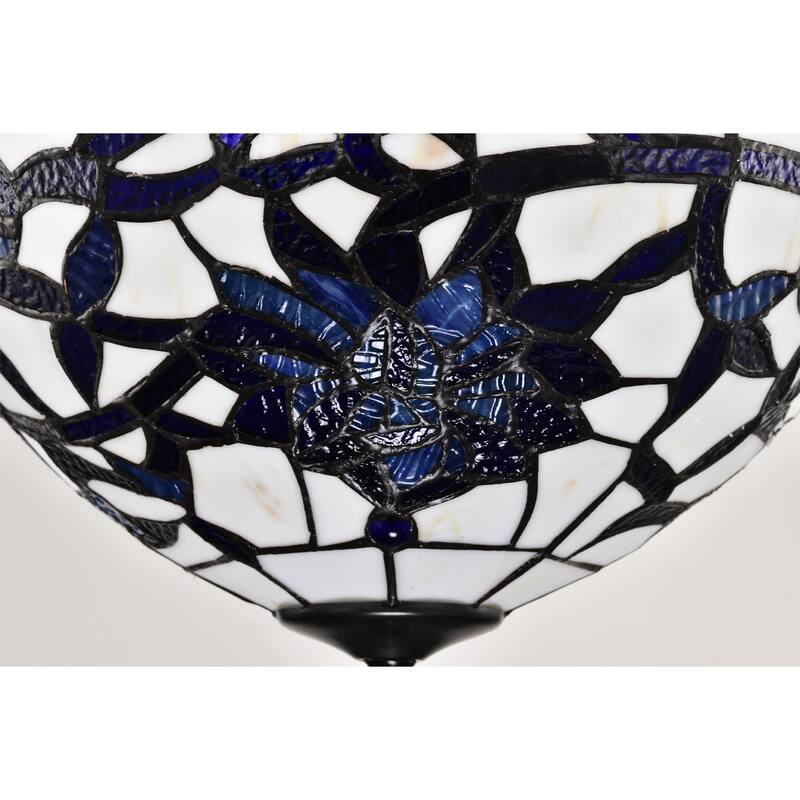 Vayne Blue/White 2-Light Stained Glass Bowl Shade Tiffany-Style Semi-Flush Mount