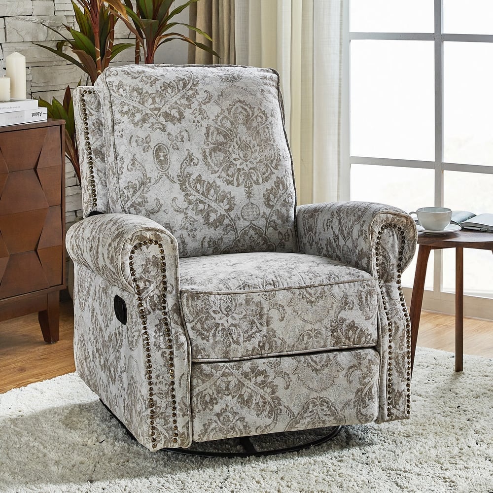 Roderich Farmhouse Floral Print Swivel Rocker Recliner with Rolled Arms by HULALA HOME