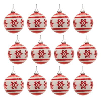 Set of 12 Glass Ornaments for Christmas Tree Red and White - 4" x 4" x 5"