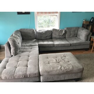 tufted microfiber sofa grey sectional ottoman piece modern
