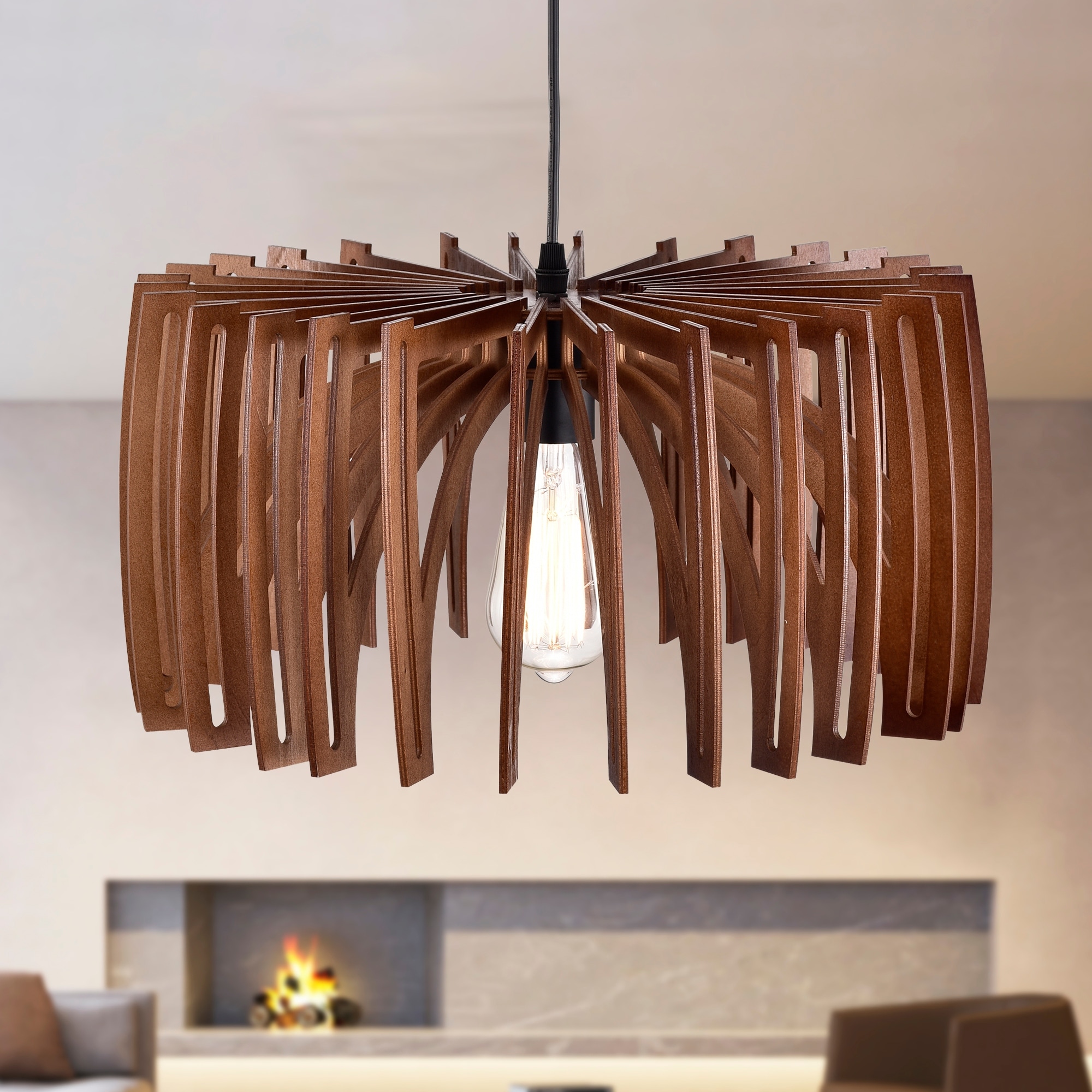 Warehouse of Tiffany Pendant Light Dark Wood Grain 1-Light Drum Cage