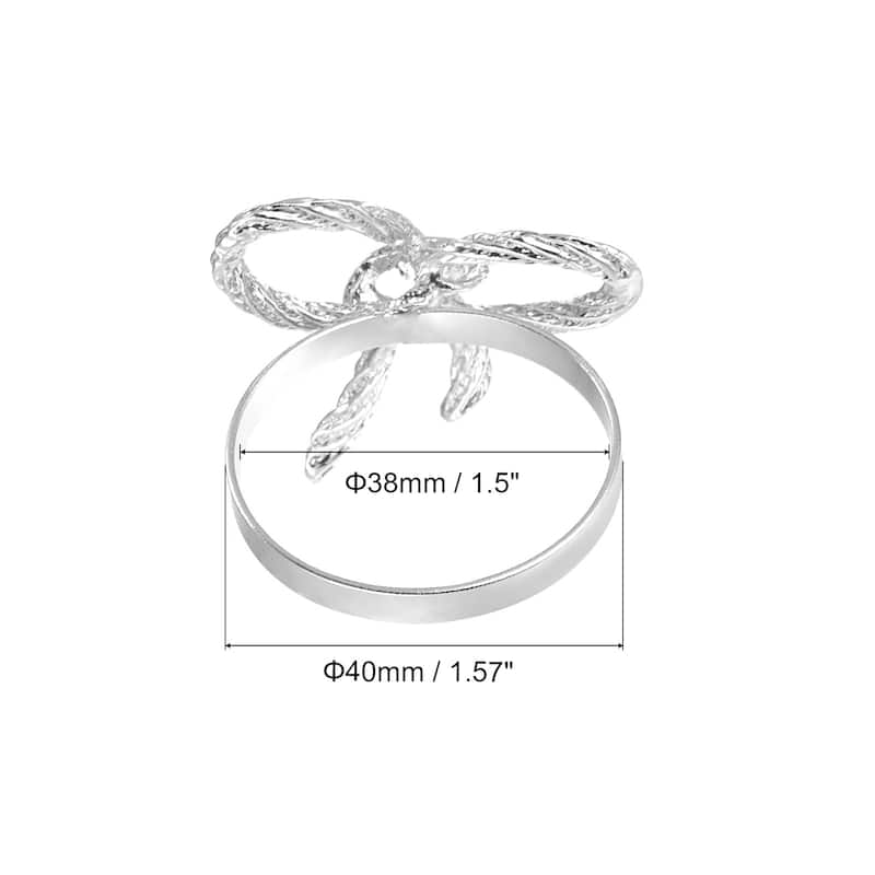 Metal Napkin Rings, 6pcs Bow-knot Napkin Ring Holder Set, Silver Tone - Silver Tone - 38mm