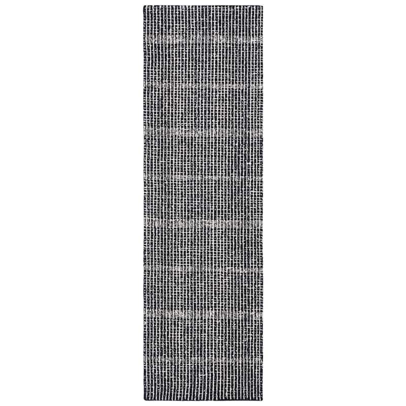 SAFAVIEH Handmade Abstract Soumitra Modern Wool Rug - 2'3" x 10' Runner - Black/Ivory