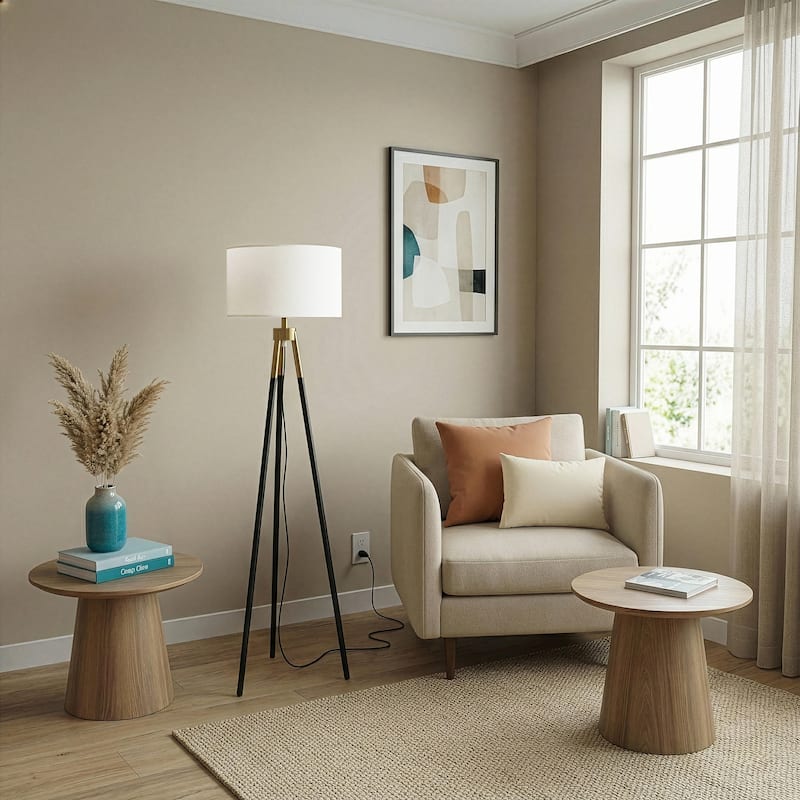 Monax Tripod Floor Lamp with White Fabric Shade