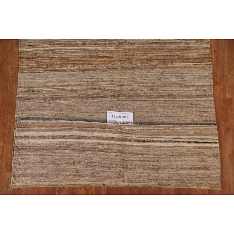 Striped Kilim Contemporary Modern Area Rug Flat-weave Wool Carpet - 5'0"x 6'8"