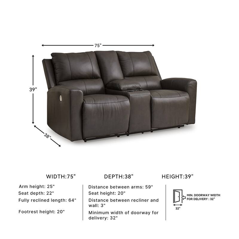 Signature Design by Ashley Boxmere Dark Brown Double Power Reclining Loveseat with Console - 75"W x 38"D x 39"H