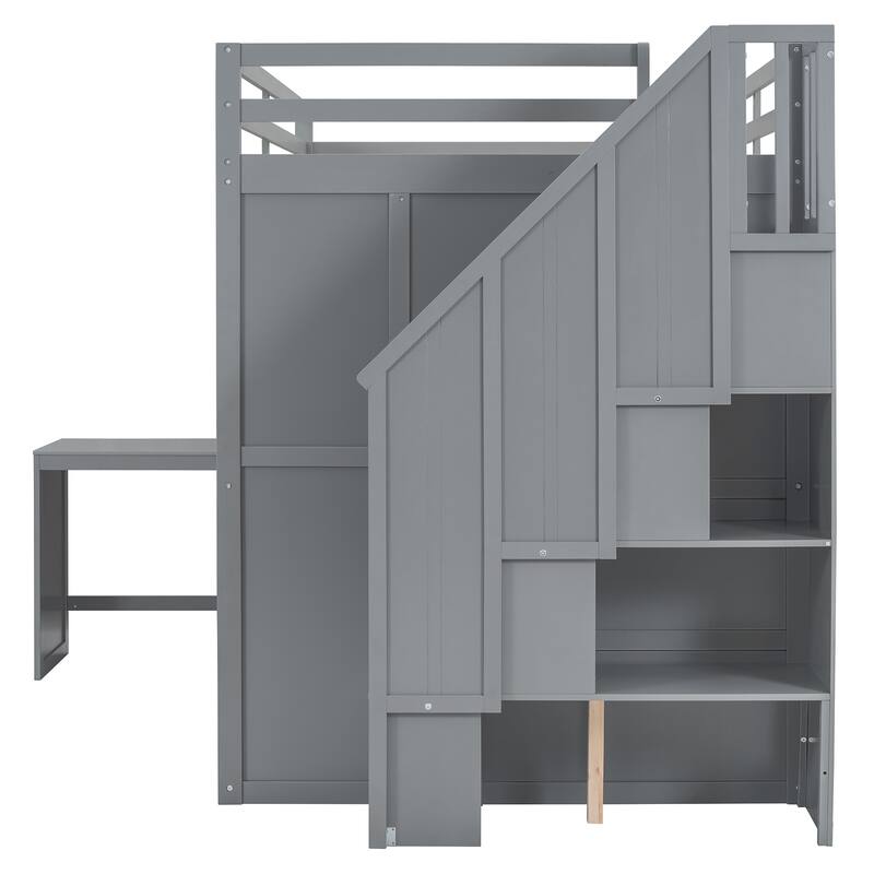 Full Size Bunk Bed with Wardrobe, Desk, and Shelves for Kids