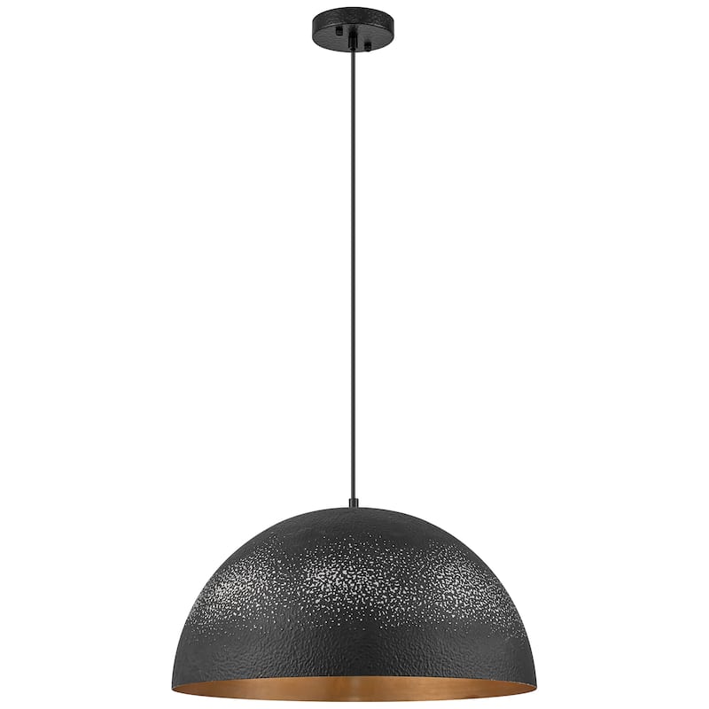 1-Light Vintage Industrial Painted Black Gold Leaf Dome Pendant Kitchen Island Lighting - 19.6 in. W x 11.8 in. H