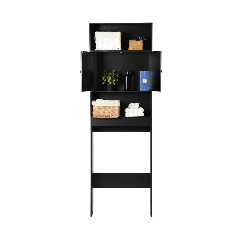 Homy Casa Over-the-Toilet Storage Cabinet Double Doors, Black