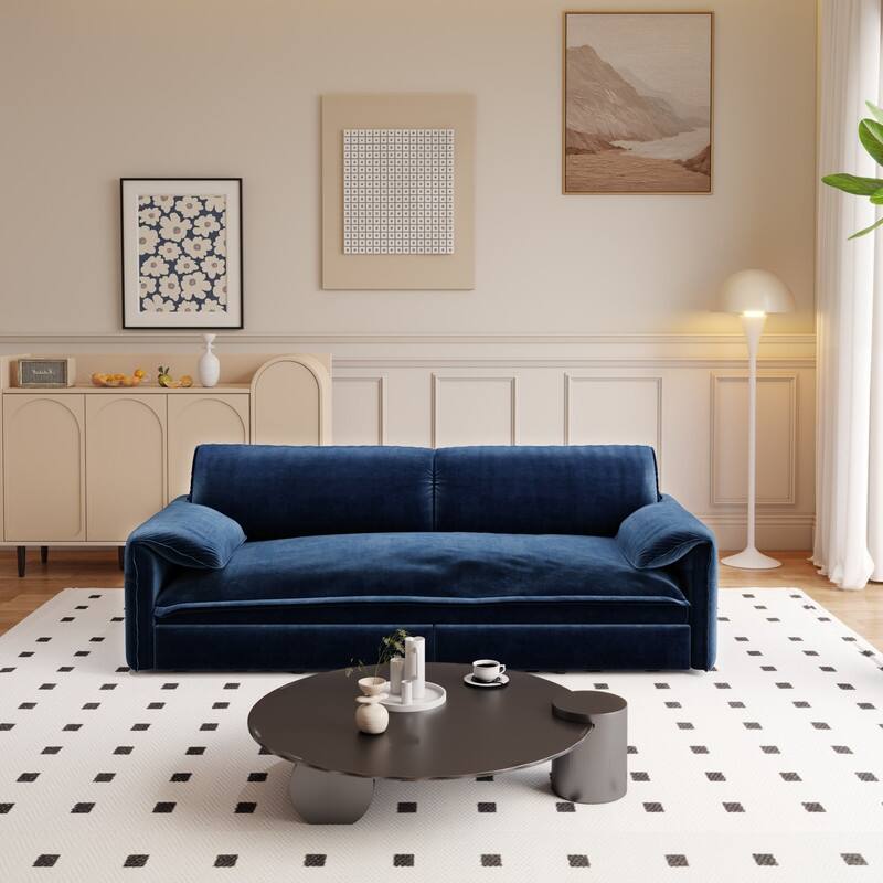 66" Queen Pull Out Sofa Bed, 3-in-1 Convertible Sleeper Sofa with Side Storage - Blue