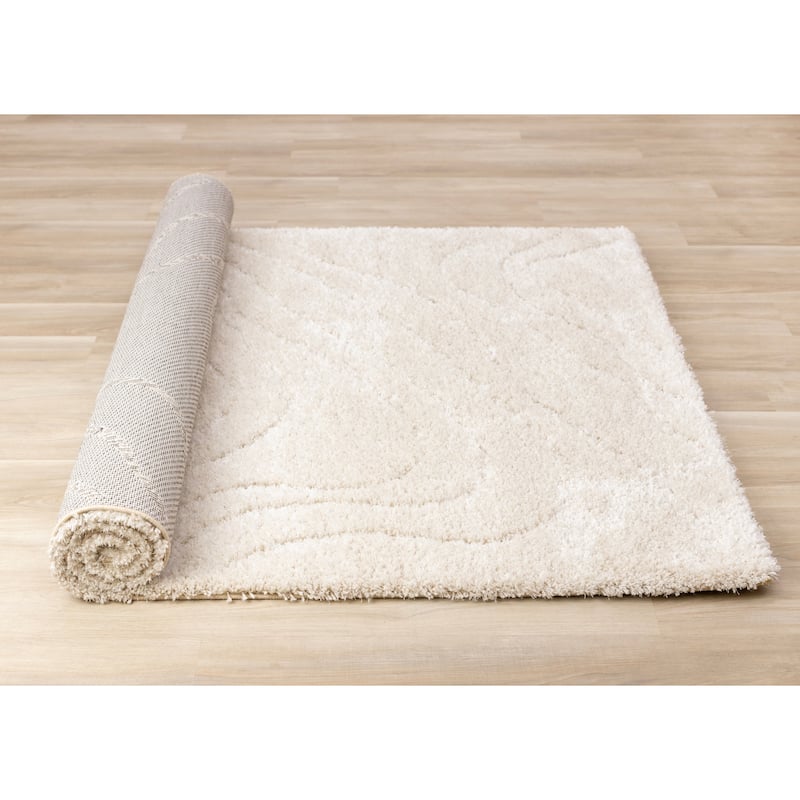 Richmond Collection - Cream Carved Swirl Super Plush Wool Area Rug