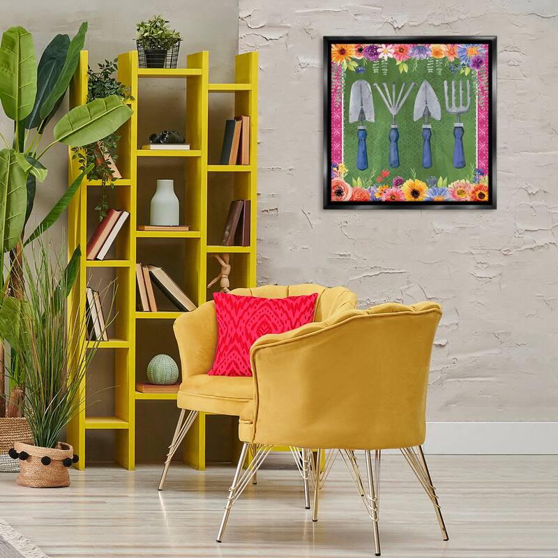 Stupell Gardening Tools & Floral Border Framed Floater Canvas Wall Art Design By Nicole DeCamp