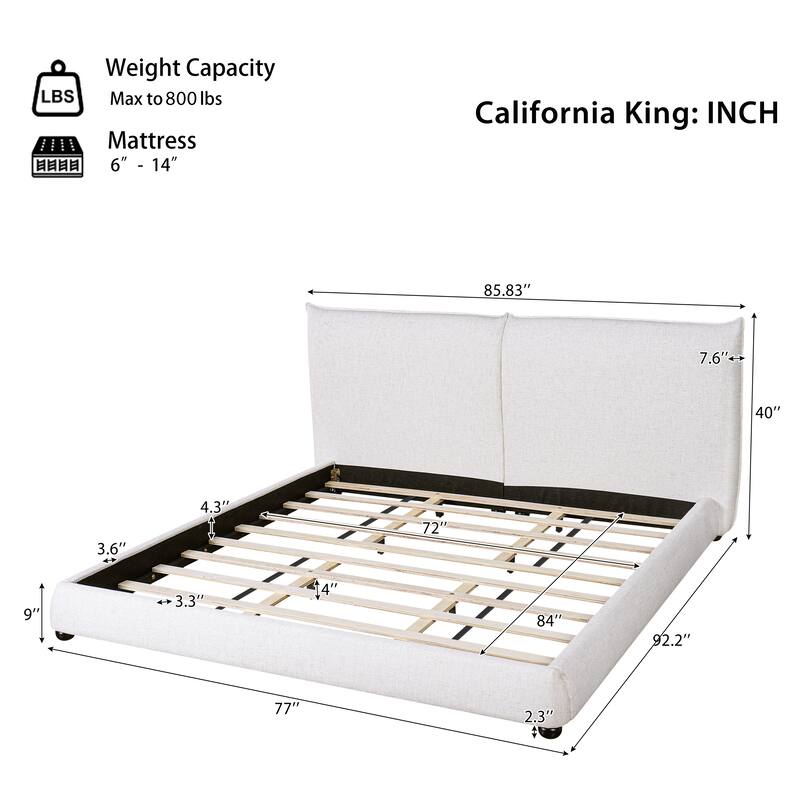 Christopher Knight Home - Naomi Modern Linen Upholstered Platform Bed with Pillow-Back Headboard