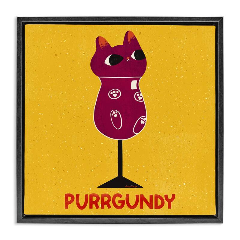 Stupell Purrgundy Cat Wine Framed Floater Canvas Wall Art Design By Carrie Cantwell - 18 x 18 - Black