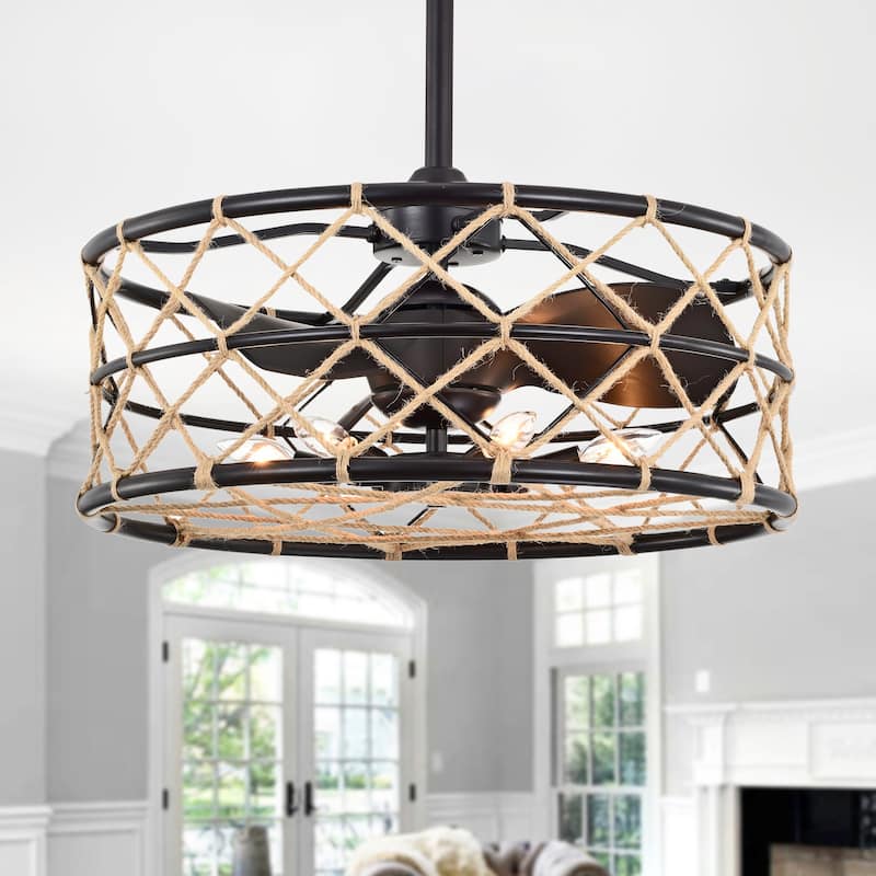 Sylvette 25-inch Brown 6 Lights 3 Blades Lighted Ceiling Fan with Remote