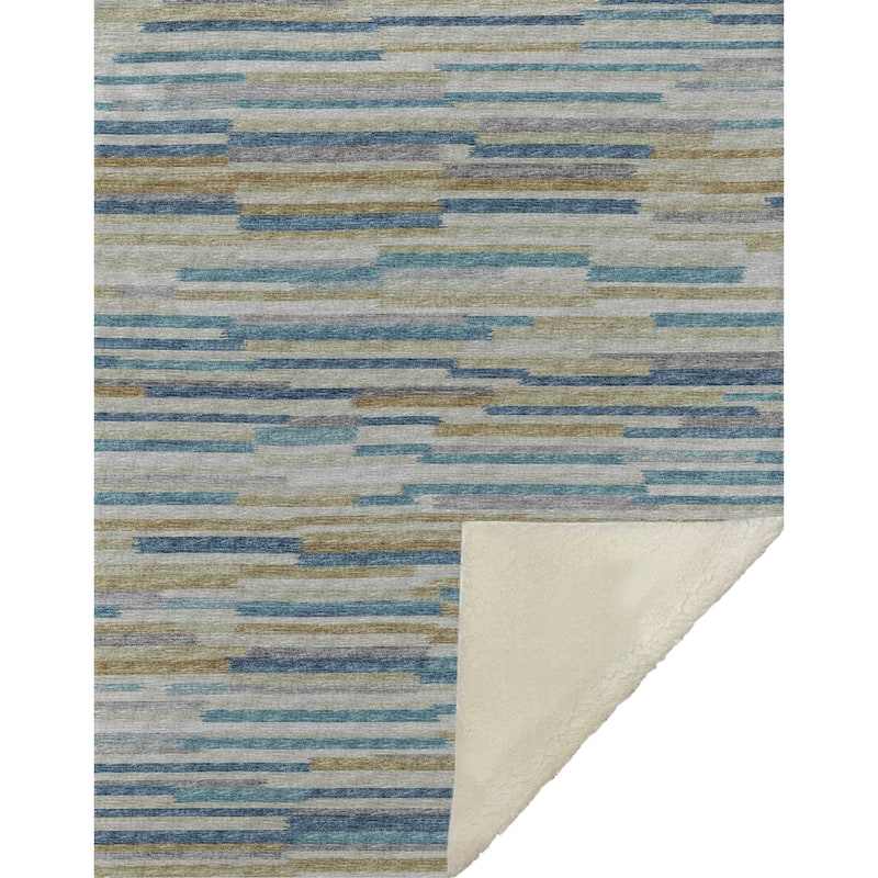 Premium Machine Washable ASB114 Modern Stripes Sherpa Throw Blanket